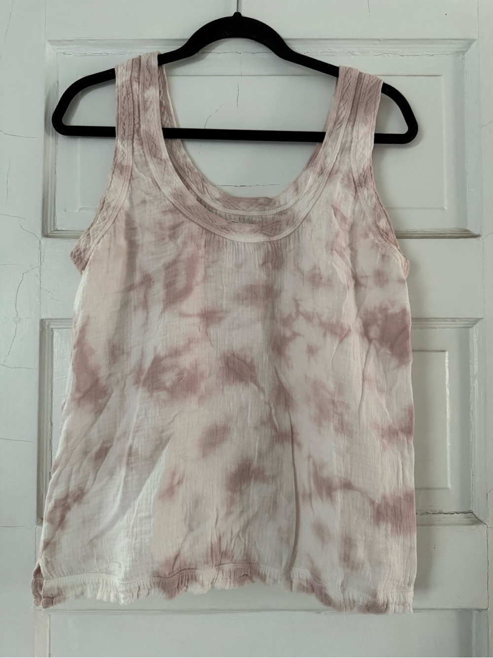 Faherty Dream Gauze Tank: pink and white marble dye. Organic cotton